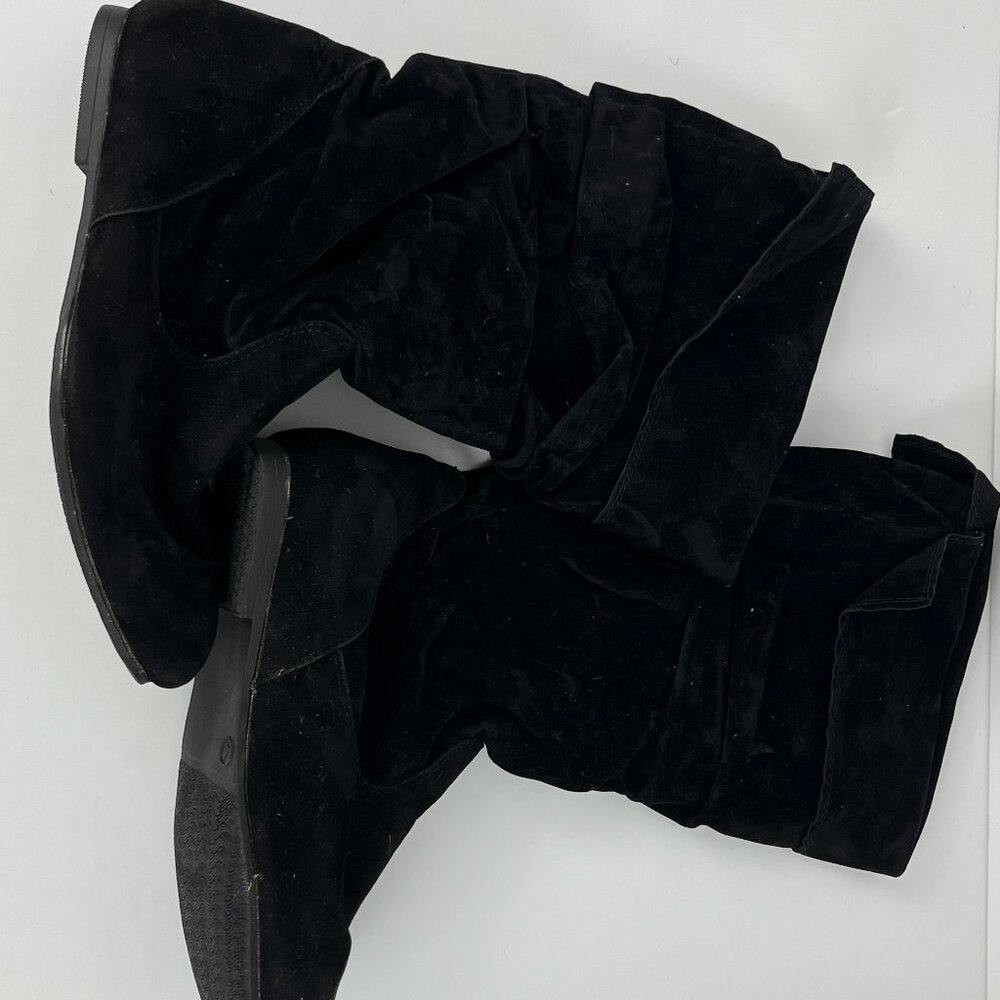 Girls Only Boots Size 4 Black Faux Suede Block Flat Heel Almond Toe Mid Calf